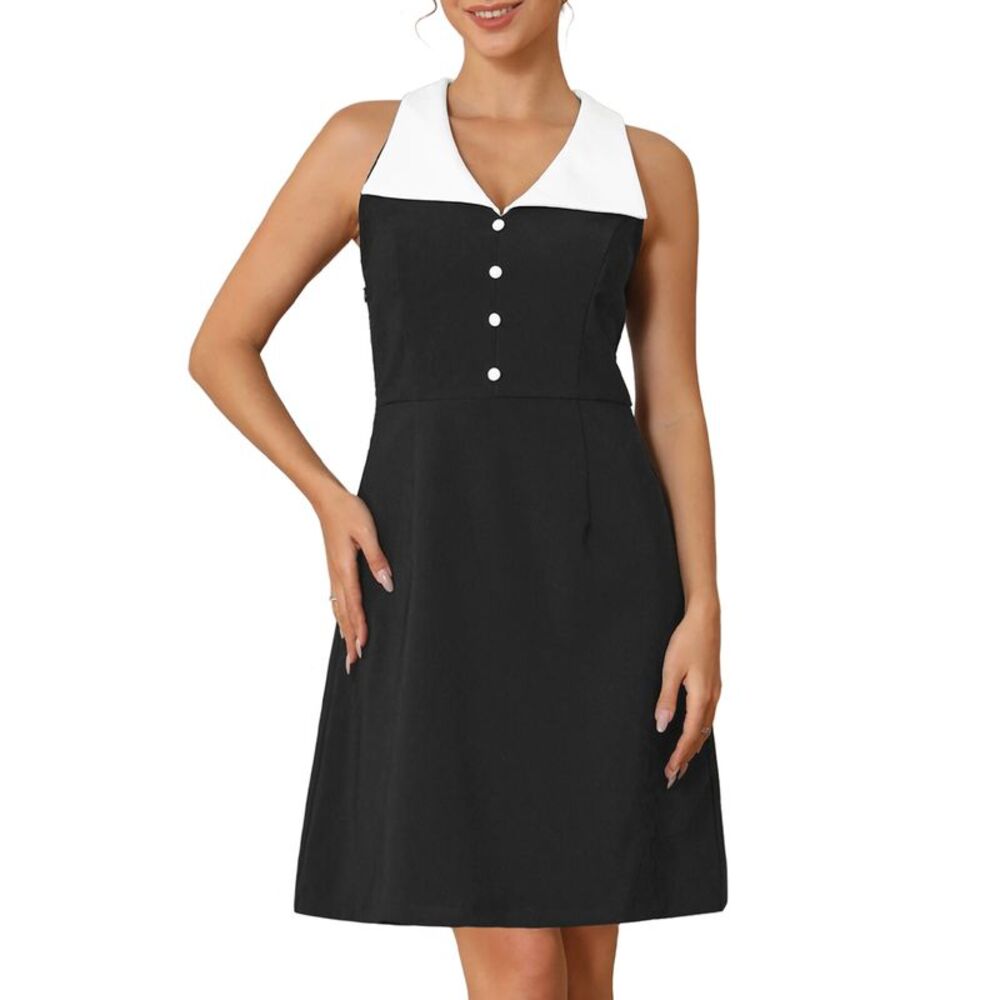 Women's 1950s Vintage Dress Sleeveless A-Line Contrast Color Short Dress Black